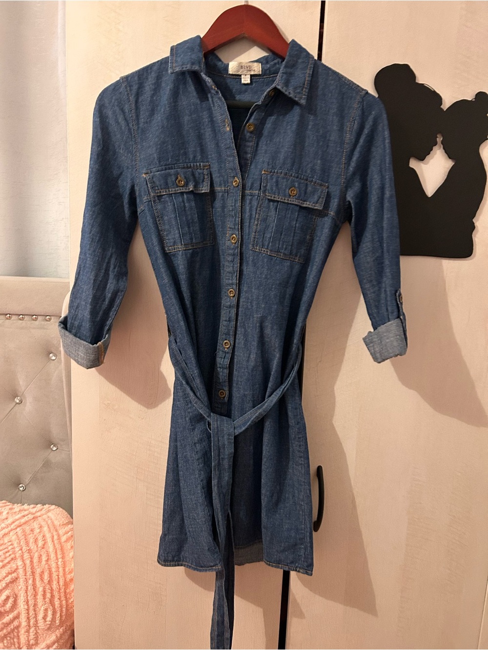 BLVD Denim Shirt Dress in Blue with Tie Belt